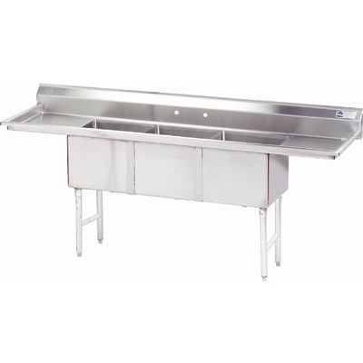 Stainless Steel Three Compartment, Two Drainboard Fabricated Sink 