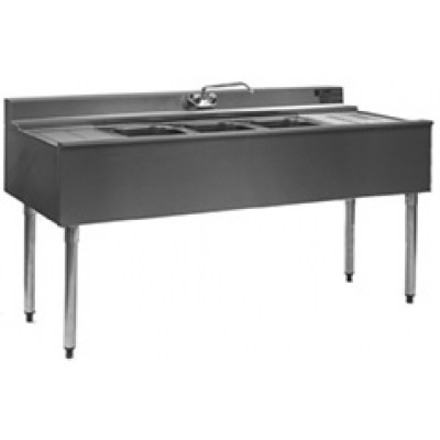 Stainless Steel Three Compartment Underbar Sink With Splash Mounted Faucet