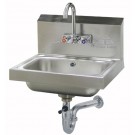 Stainless Steel Hand Sink With Splash Mounted Gooseneck Faucet And Lever Drain With Built-In Overflow And P-Trap