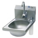 Stainless Steel Narrow Hand Sink With Deck Mounted Soap Dispenser And Electronic Eye Splash Mounted Gooseneck Faucet