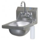 Stainless Steel Narrow Hand Sink With Deck Mounted Soap Dispenser And Splash Mounted Gooseneck Faucet
