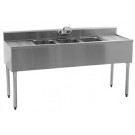 Stainless Steel Three Compartment Underbar Sink With Splash Mounted Faucet
