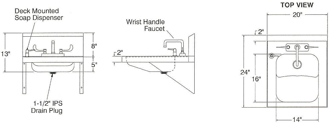 Stainless Steel A D A Compliant Hand Sink With Extended